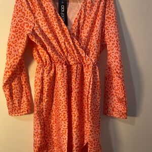 Boohoo Pink Leopard Print Wrap Plus Dress